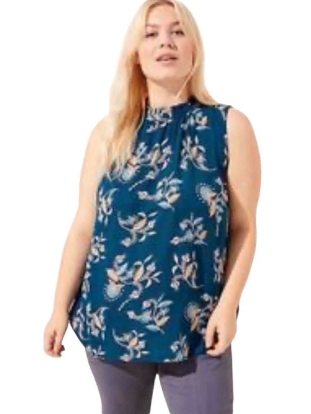 LOFT Plus Floral Print Sleeveless Blouse